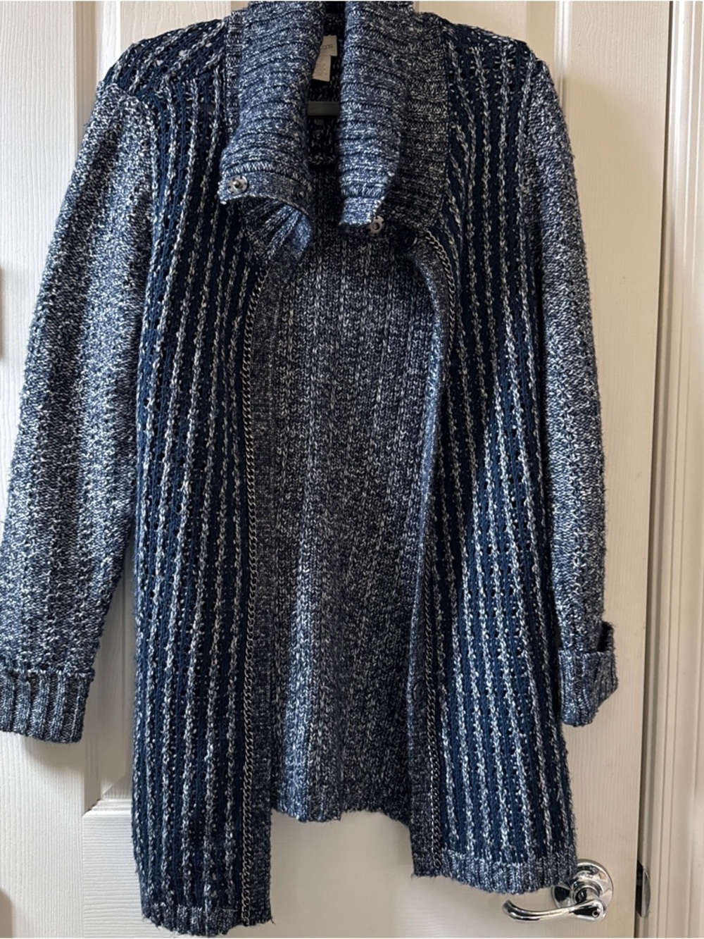 Chico's | Navy and Gray Marled Open-Front Knit Cardigan | Women’s Size 2